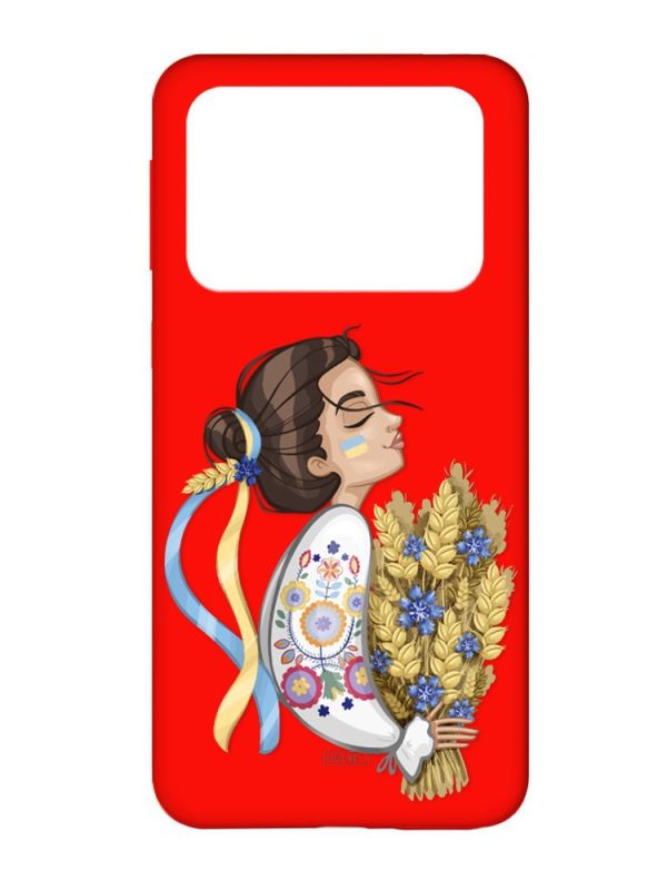 Матовий червоний чохол на Xiaomi Poco X4 Pro 5G :: Українка з колосками (патріотичний принт 172)