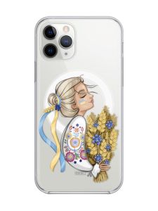 Магнітний чохол на iPhone 11 Pro Max із підтримкою MagSafe :: Українка з колосками (патріотичний принт 173)