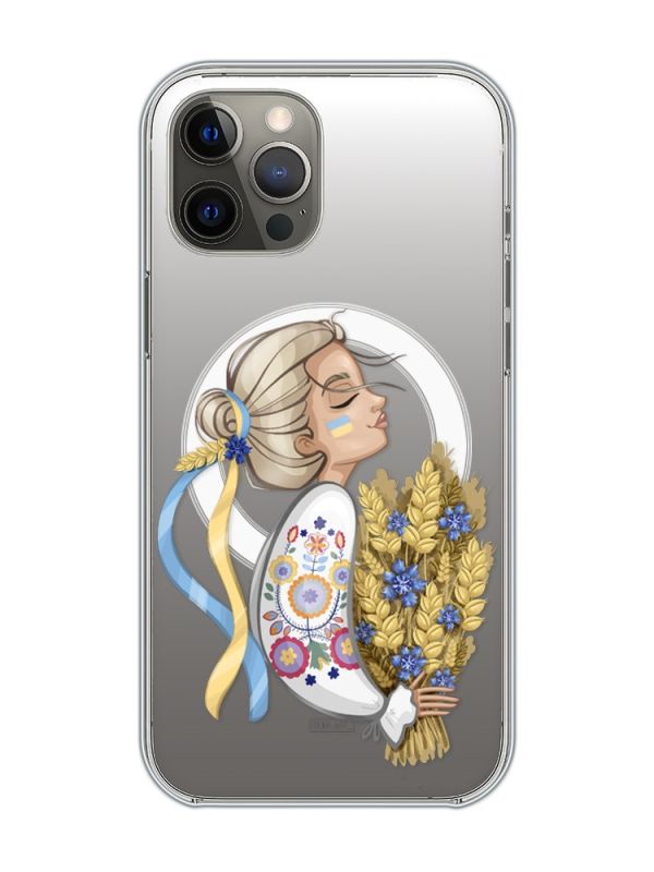 Магнітний чохол на iPhone 12 Pro Max із підтримкою MagSafe :: Українка з колосками (патріотичний принт 173)