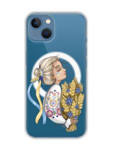 Магнітний чохол на iPhone 13 (6.1) із підтримкою MagSafe :: Українка з колосками (патріотичний принт 173)