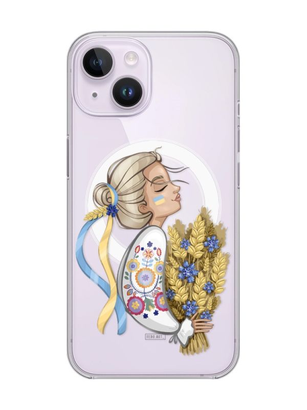 Магнітний чохол на iPhone 14 із підтримкою MagSafe :: Українка з колосками (патріотичний принт 173)