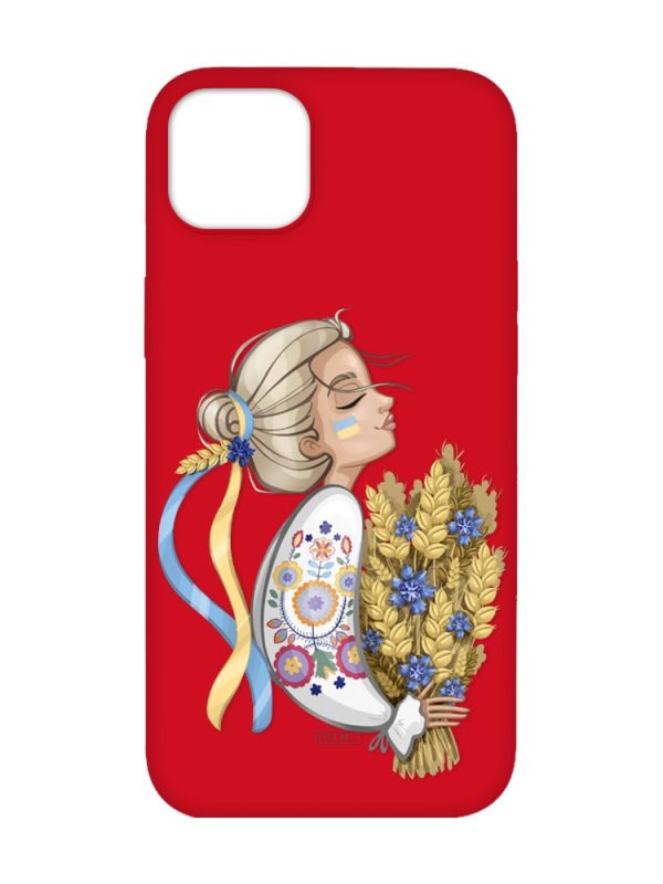 Матовий червоний чохол на iPhone 14 Plus :: Українка з колосками (патріотичний принт 173)