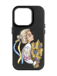 Матовий чорний чохол на Apple iPhone 14 Pro Max :: Українка з колосками (патріотичний принт 173)