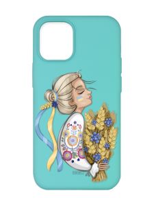 Матовий бірюзовий чохол на Apple iPhone 12/12 Pro (6.1) :: Українка з колосками (патріотичний принт 173)
