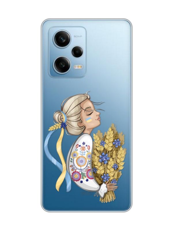 Прозорий чохол на Xiaomi Redmi Note 12 5G :: Українка з колосками (патріотичний принт 173)
