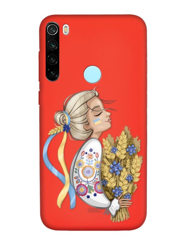 Матовий червоний чохол на Xiaomi Redmi Note 8T :: Українка з колосками (патріотичний принт 173)
