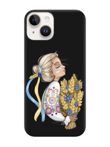 Матовий чорний чохол на Apple iPhone 14 :: Українка з колосками (патріотичний принт 173)