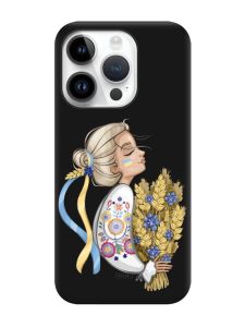Матовий чорний чохол на Apple iPhone 14 Pro :: Українка з колосками (патріотичний принт 173)
