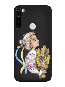 Матовий чорний чохол на Xiaomi Redmi Note 8T :: Українка з колосками (патріотичний принт 173)