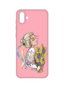 Матовий рожевий чохол на Samsung Galaxy A04 :: Українка з колосками (патріотичний принт 173)