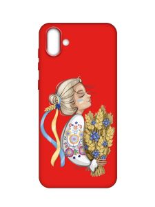 Матовий червоний чохол на Samsung Galaxy A04 :: Українка з колосками (патріотичний принт 173)