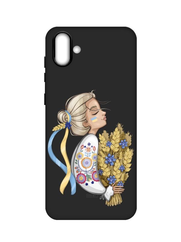 Матовий чорний чохол на Samsung Galaxy A04 :: Українка з колосками (патріотичний принт 173)