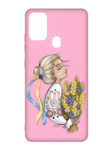 Матовий рожевий чохол на Samsung Galaxy M30s/M21 :: Українка з колосками (патріотичний принт 173)