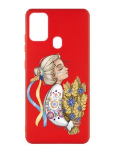 Матовий червоний чохол на Samsung Galaxy M30s/M21 :: Українка з колосками (патріотичний принт 173)