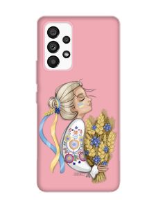 Матовий рожевий чохол на Samsung Galaxy A53 4G/5G :: Українка з колосками (патріотичний принт 173)