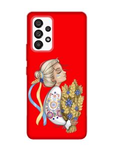 Матовий червоний чохол на Samsung Galaxy A53 4G/5G :: Українка з колосками (патріотичний принт 173)