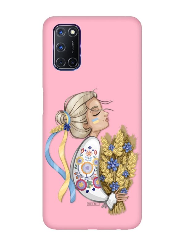 Матовий рожевий чохол на Oppo A52/A72/A92 :: Українка з колосками (патріотичний принт 173)