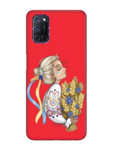 Матовий червоний чохол на Oppo A52/ A72/ A92 :: Українка з колосками (патріотичний принт 173)