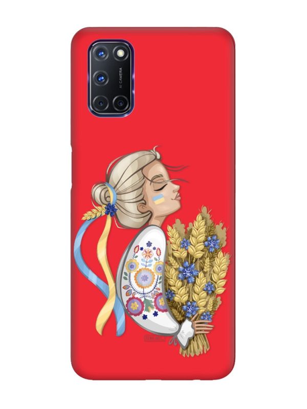 Матовий червоний чохол на Oppo A52/ A72/ A92 :: Українка з колосками (патріотичний принт 173)