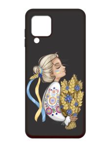 Матовий чорний чохол на Samsung Galaxy M32 / A22 / M22 4G :: Українка з колосками (патріотичний принт 173)