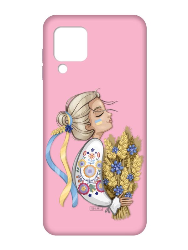 Матовий рожевий чохол на Samsung Galaxy M32/A22/M22 4G :: Українка з колосками (патріотичний принт 173)
