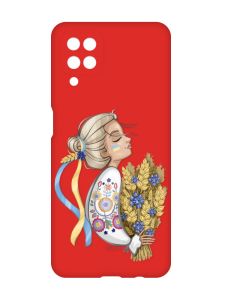 Матовий червоний чохол на Samsung Galaxy A12 :: Українка з колосками (патріотичний принт 173)