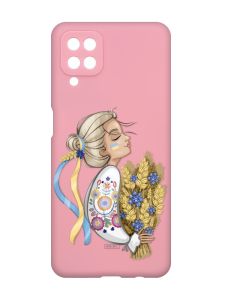 Матовий рожевий чохол на Samsung Galaxy A12 :: Українка з колосками (патріотичний принт 173)
