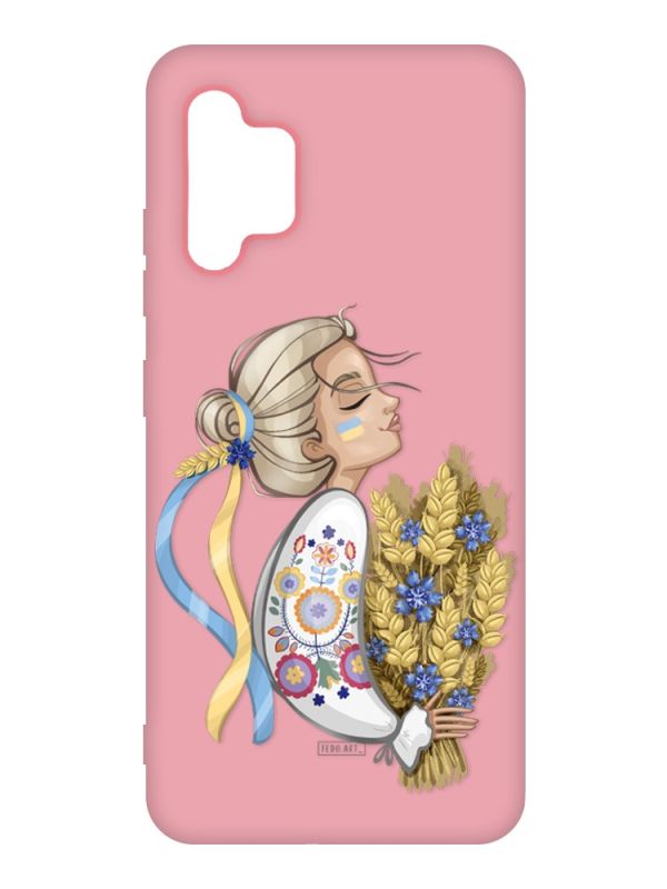 Матовий рожевий чохол на Samsung Galaxy A32 :: Українка з колосками (патріотичний принт 173)
