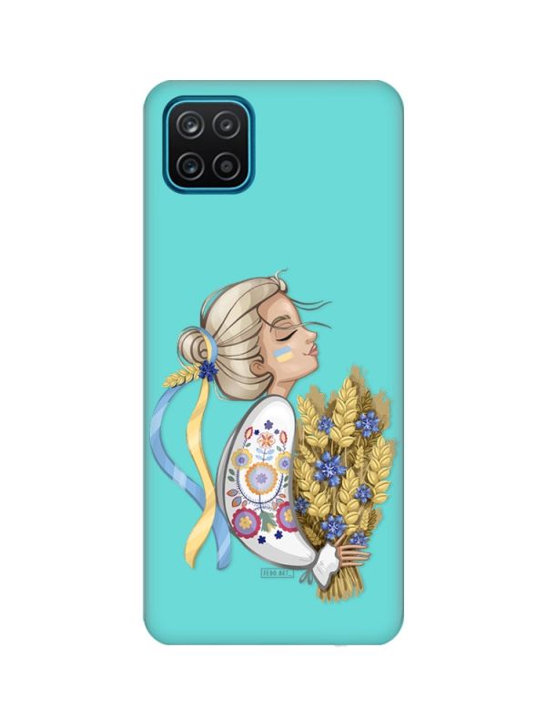 Матовий бірюзовий чохол на Samsung Galaxy A12 :: Українка з колосками (патріотичний принт 173)