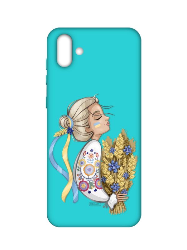 Матовий бірюзовий чохол на Samsung Galaxy A04 :: Українка з колосками (патріотичний принт 173)