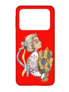 Матовий червоний чохол на Xiaomi Poco X4 Pro 5G :: Українка з колосками (патріотичний принт 173)