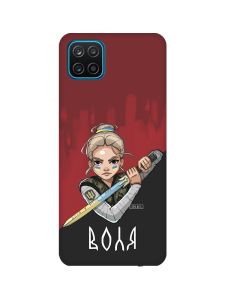 Чохол з бірюзовими боками на Samsung Galaxy A12 :: Українська захисниця (патріотичний принт 171)