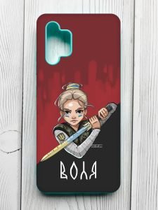 Чохол з бірюзовими боками на Samsung Galaxy A32 :: Українська захисниця (патріотичний принт 171)