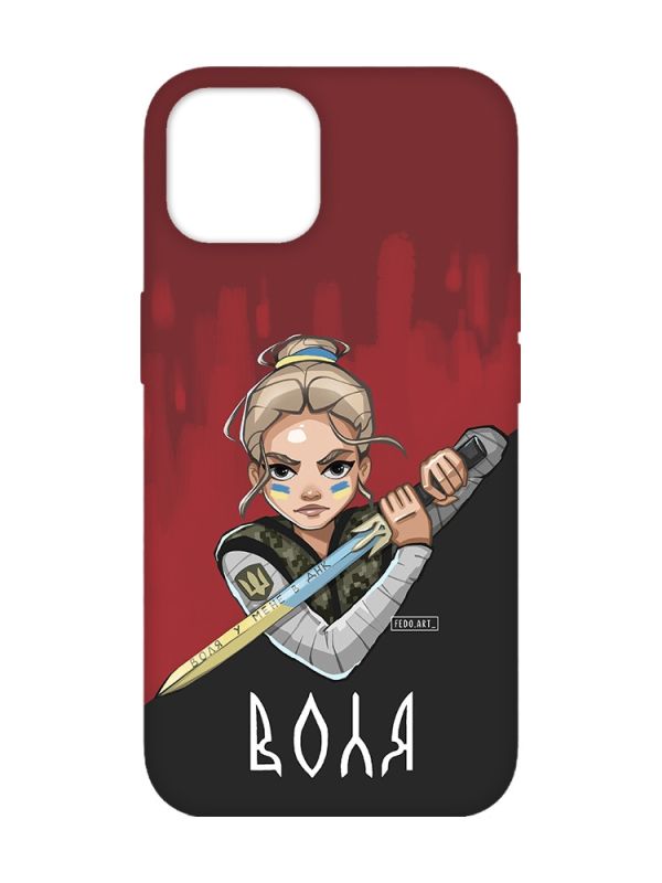 Чохол з червоними боками на Apple iPhone 14 :: Українська захисниця (патріотичний принт 171)