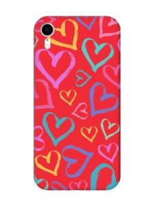 Матовий червоний чохол на Apple iPhone XR :: Різнокольорові сердечка (принт 332)