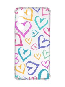 Чохол із потовщеними кутами на Samsung Galaxy S22 :: Різнокольорові сердечка (принт 332)