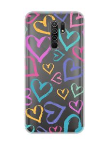 Прозорий чохол на Xiaomi Redmi 9 :: Різнокольорові сердечка (принт 332)