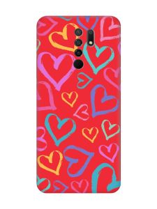 Матовий червоний чохол на Xiaomi Redmi 9 :: Різнокольорові сердечка (принт 332)