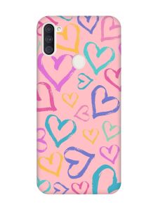 Матовий рожевий чохол на Samsung Galaxy A11 :: Різнокольорові сердечка (принт 332)