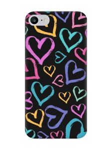 Матовий чорний чохол на iPhone 7 / 8 :: Різнокольорові сердечка (принт 332)