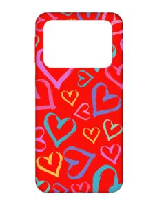 Матовий червоний чохол на Xiaomi Poco X4 Pro 5G :: Різнокольорові сердечка (принт 332)