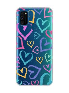 Прозорий чохол на Samsung Galaxy M30s/M21 :: Різнокольорові сердечка (принт 332)