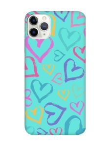 Матовий бірюзовий чохол на iPhone 11 Pro Max (6.5) :: Різнокольорові сердечка (принт 332)