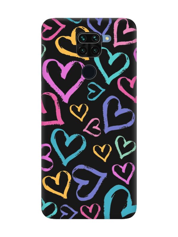 Матовий чорний чохол на Xiaomi Redmi Note 9 :: Різнокольорові сердечка (принт 332)