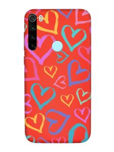 Матовий червоний чохол на Xiaomi Redmi Note 8T :: Різнокольорові сердечка (принт 332)