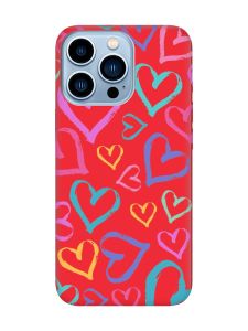 Матовий червоний чохол на Apple iPhone 13 Pro Max :: Різнокольорові сердечка (принт 332)