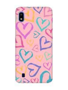 Матовий рожевий чохол на Samsung Galaxy A10 (2019) A105 :: Різнокольорові сердечка (принт 332)