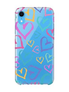 Прозорий чохол на iPhone XR :: Різнокольорові сердечка (принт 332)