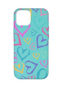 Матовий бірюзовий чохол на Apple iPhone 12 Pro Max :: Різнокольорові сердечка (принт 332)