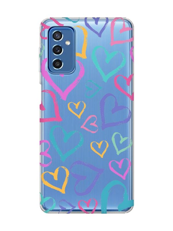 Прозорий чохол на Samsung Galaxy M52 :: Різнокольорові сердечка (принт 332)